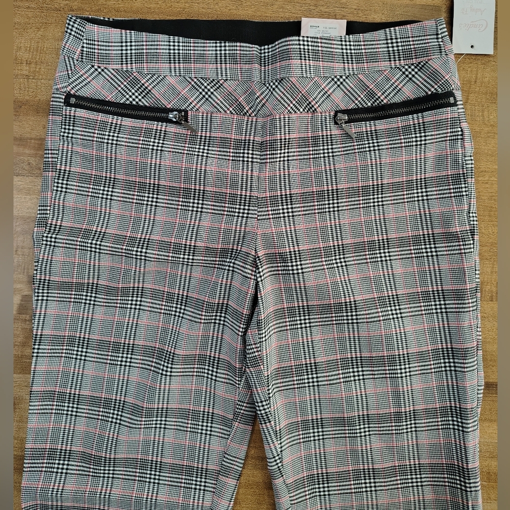 Candie's Audrey Fit Pull On Plaid Slim Stretchy Dressy Pants W/Pink Accent NWT - Picture 4 of 13